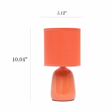 Simple Designs 10.04in Tall Traditional Ceramic Thimble Base Bedside Table Lamp with Matching Fabric Shade, Orange LT1134-ORG